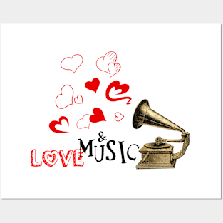 Music & Love, Retro Style Illustration Posters and Art